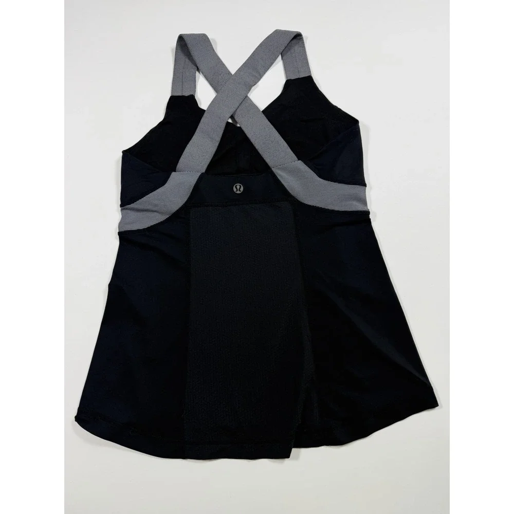 Lululemon Cross Back Tank Black Grey Workout Top Size 6